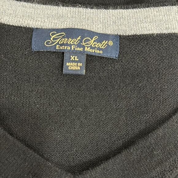 Garret Scott Black Merino Wool V-neck Long Sleeve Pullover Sweater Size XL - Picture 8 of 10